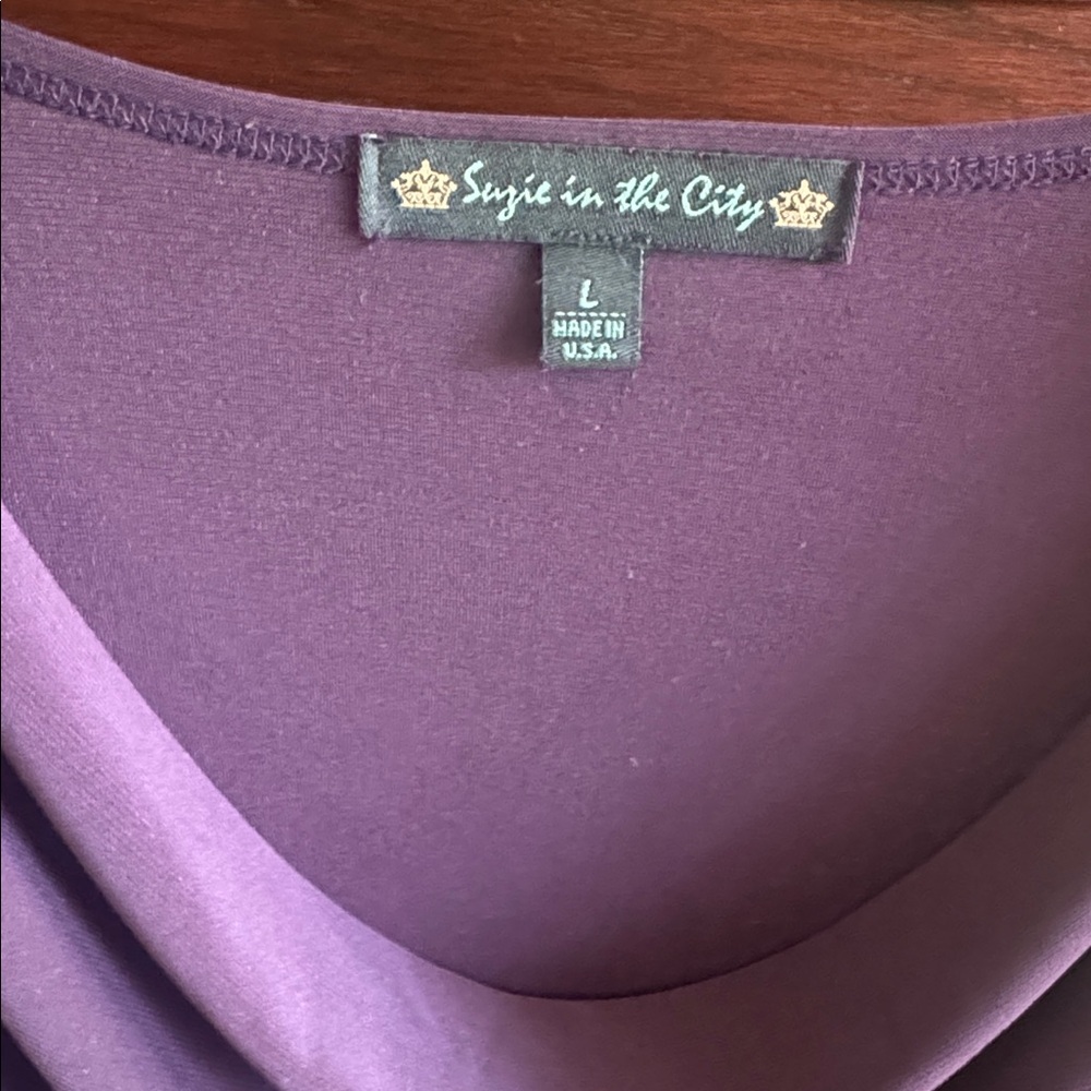 Suzie In The City Purple Draped Cowl Neck Short Sleeve Top Evening Casual Blouse - Picture 4 of 5